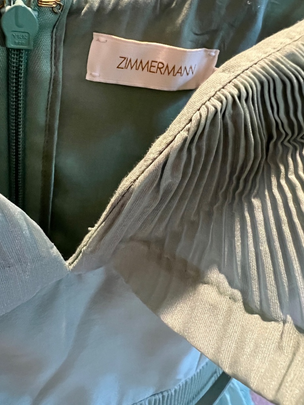 Zimmermann Pleated Frill Mini Dress in Green- Size 2 - Picture 3 of 4